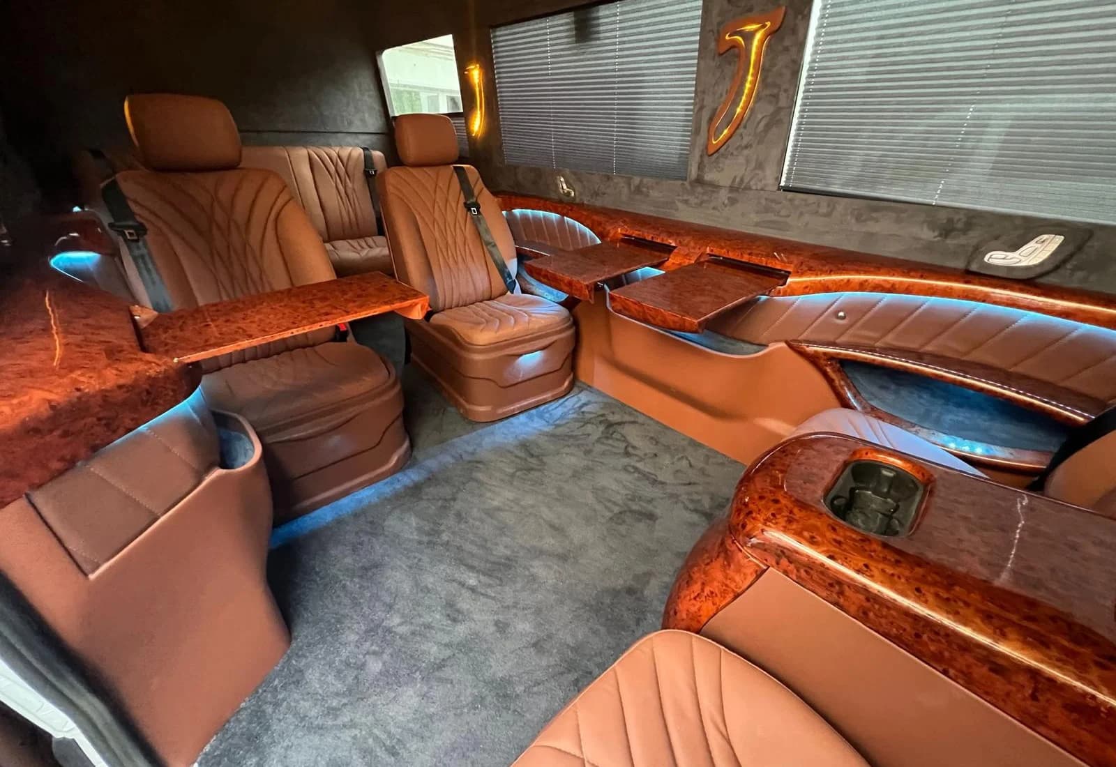Brown leather with wood trim
